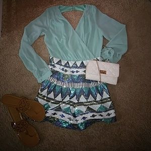 Sequin And Teal Romper